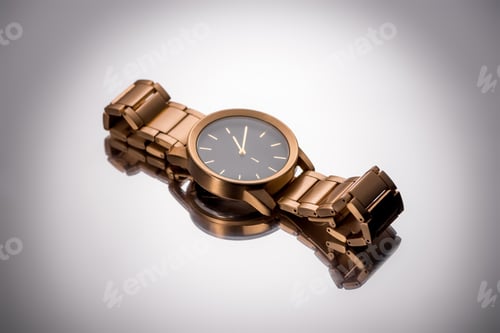 Preview: Elegant Bronze Watch Displayed on Reflective Surface