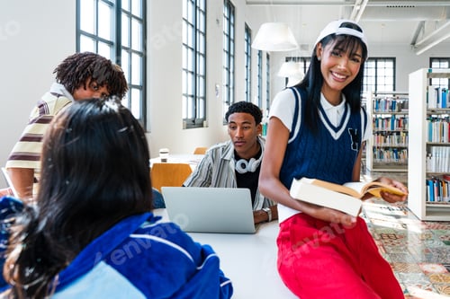 Preview: Group of students studying together in university library