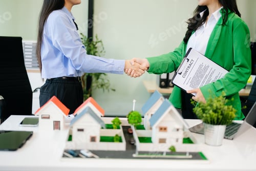 Preview: balancing the property sector The real estate agent is explaining the house style to s