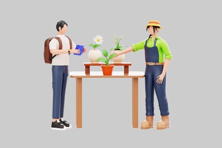 Preview: Florist with customer cartoon