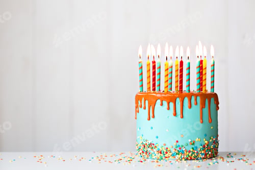 Preview: Birthday cake with candles and drip icing