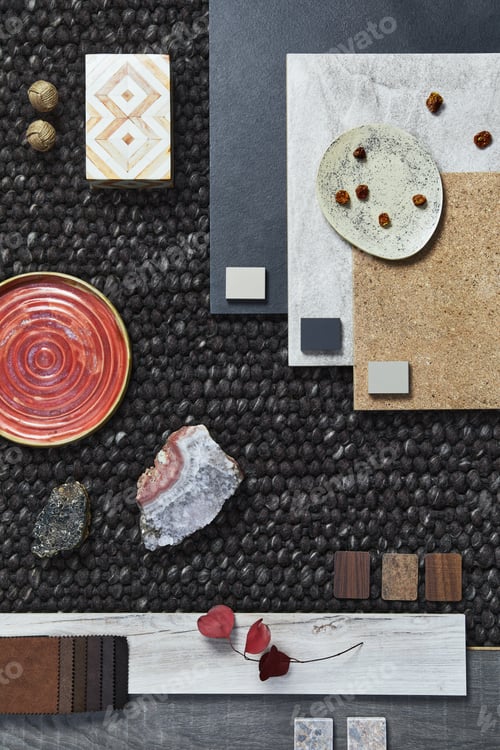Preview: Stylish flat lay composition of architect moodboard