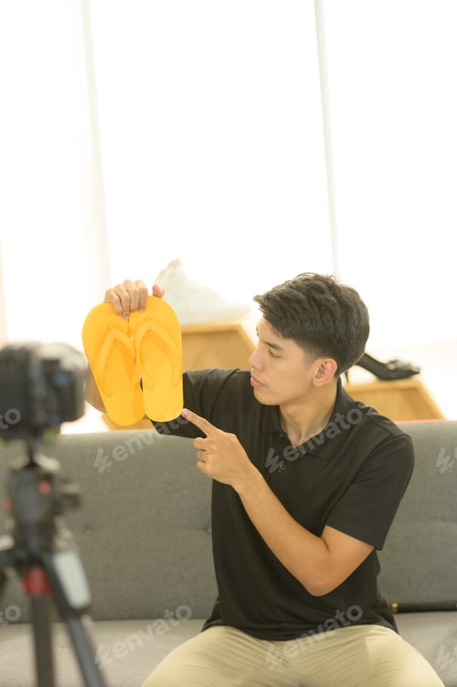 Preview: Professional digital video cameras filming male vlog for online sales