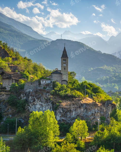 Preview: Saint Roch Church on a Cliff in Villeneuve, Aosta Valley, Italy