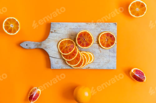Preview: Fresh juicy oranges on colorful background