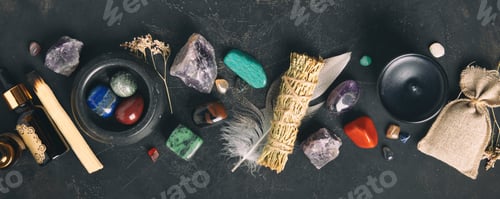 Preview: Holistic Healing Objects on Textured Dark Background