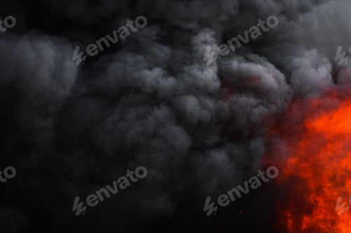 Preview: Red Flames of Dangerous Fire and Black Clouds of Smoke Covered Sky