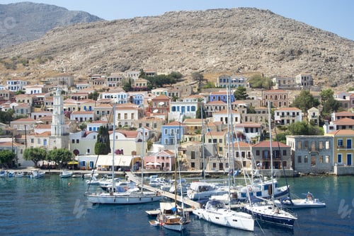 Preview: Boats at the dock on the Greek island of Halki on a summers day.