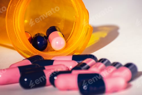 Preview: Close up of pink and blue pills