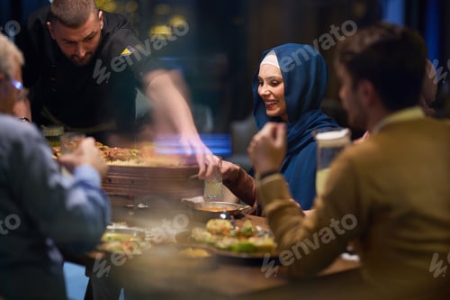 Preview: In a heartwarming scene, a professional chef serves an European Muslim family their iftar meal