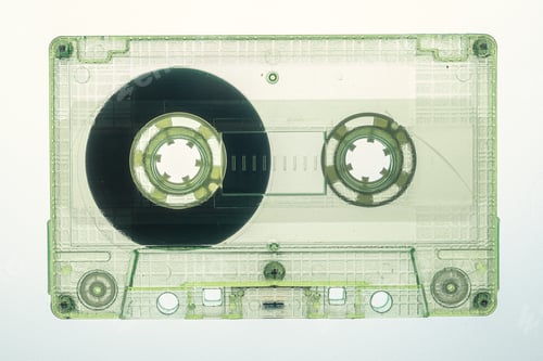 Preview: Closeup of one vintage green audio cassette