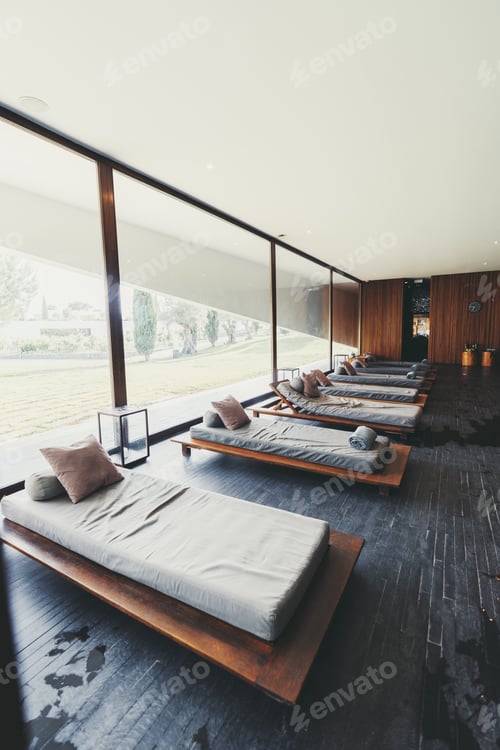 Preview: Modern indoor lounge with loungers