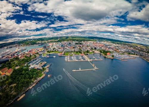Preview: Drone view of Kristiansand and Kvadraturen from Oderoya, Norway