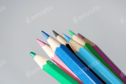 Preview: Closeup macro shot of coloring pencils - concept of painting