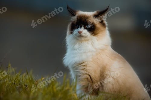 Preview: Closeup portrait of a Ragdoll cat with a soft, out-of-focus background