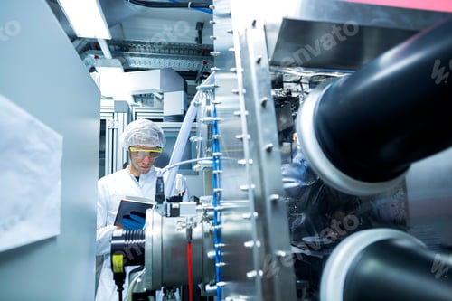 Preview: Male scientist writing notes in lab cleanroom