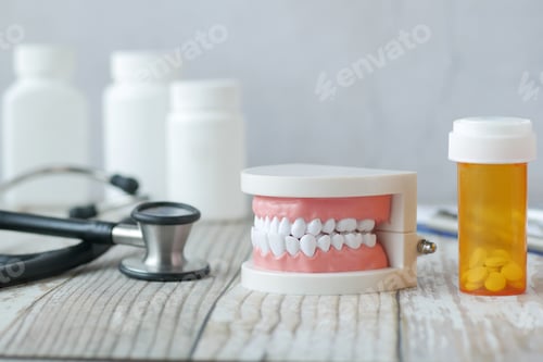 Preview: plastic dental teeth model on white background