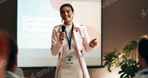 Preview: Business woman, seminar and training for speaker in conference room for wellness presentation. Educ