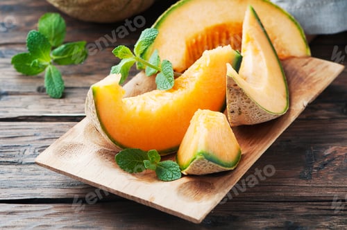 Preview: Fresh sweet orange melon and green mint