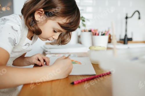 Preview: Kids painting watercolor rainbows at table at home