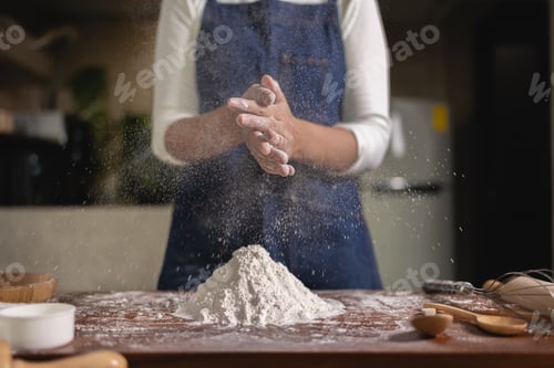 Preview: Chef mix the flour by to hand make bread according formula