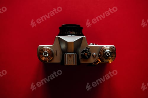 Preview: Vintage Photo Camera on red background