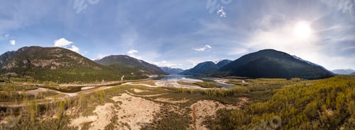 Preview: Serene Panoramic View of Mountain Landscape with River and Forest in BC, Canada