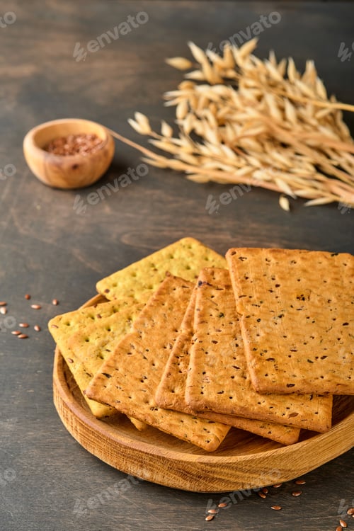 Preview: Cracker with flax seeds and oat bran rectangular shape for healthy, dietary and balanced diet on dar
