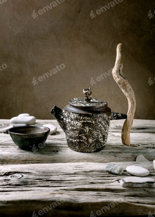 Preview: Ceramic teapot with wooden handle