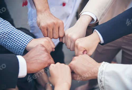 Preview: Diversity multiethnic high five group of business people success team hands together
