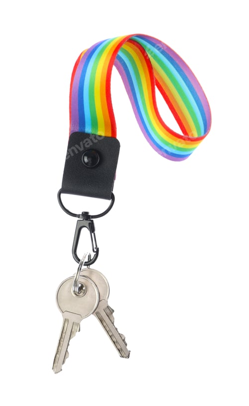 Preview: Keys with keychain in LGBT colors on white background