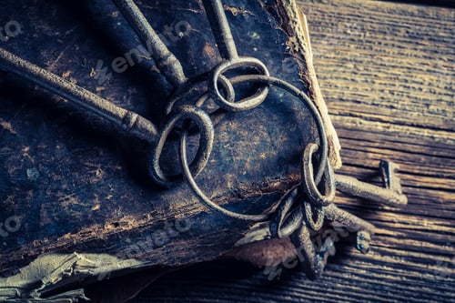 Preview: Closeup of vintage books and keys
