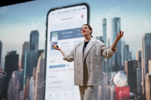 Preview: woman is presenting a phone