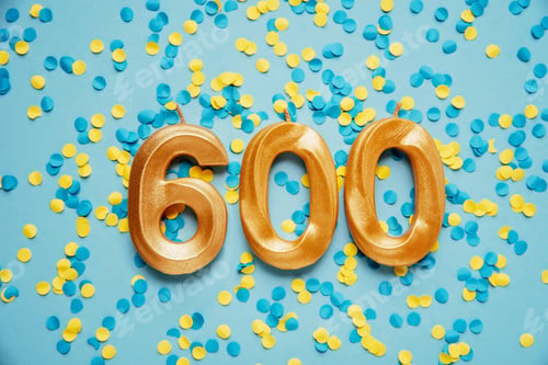 Preview: 600 six hundred followers card golden birthday candle on Festive Background