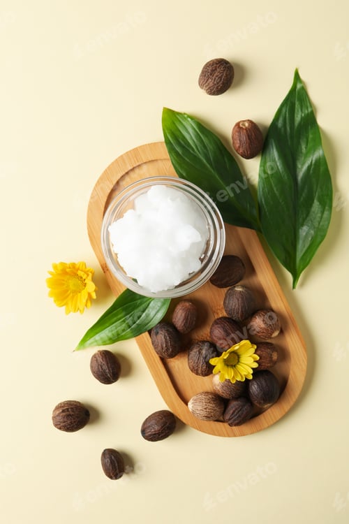 Preview: Concept of skin care cosmetics, Shea butter, top view
