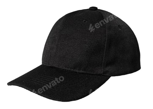 Preview: Side view of Blank black baseball cap isolated on white background. Template Mock up