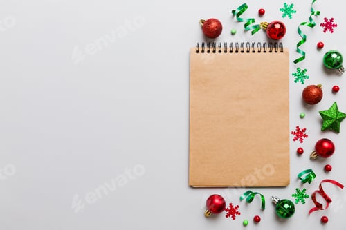 Preview: Christmas blank greeting card mock-up scene. Creative layout made of Christmas toy