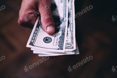 Preview: Man hand holding dollar banknotes