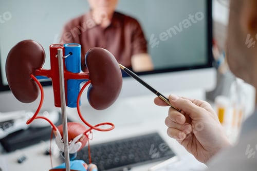 Preview: Middle Aged Male Urologist Explaining Kidney Anatomy during Online Consultation