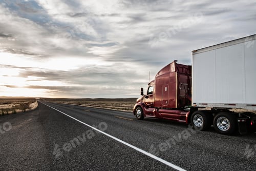 Preview: Side view of the cab of a commercial truck on the highway in eastern Washington, USA.