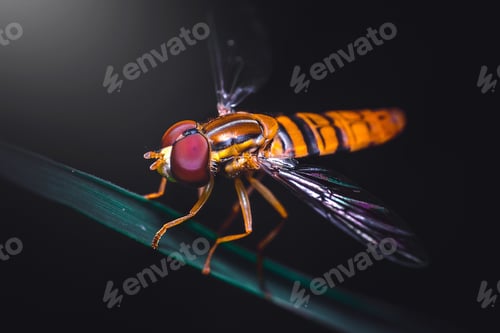 Preview: Closeup shot of a net-winged insect on a green plant with a blurred background