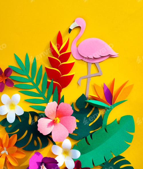 Preview: Flamingo Nature Papercraft Leaves Plants