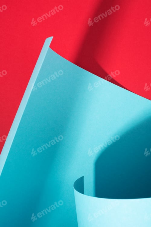 Preview: Curve Paper, Abstract Geometric Red and Blue Background.