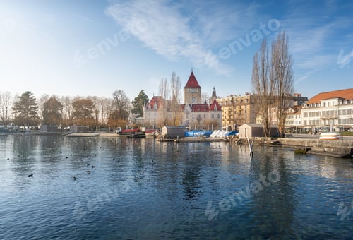 Preview: Ouchy Promenade and Chateau d'Ouchy at Lake Geneva - Lausanne, Switzerland