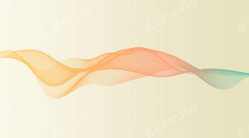 Preview: Digital Illustration of waves and particles. Curvy wireframe on bright gradient background.