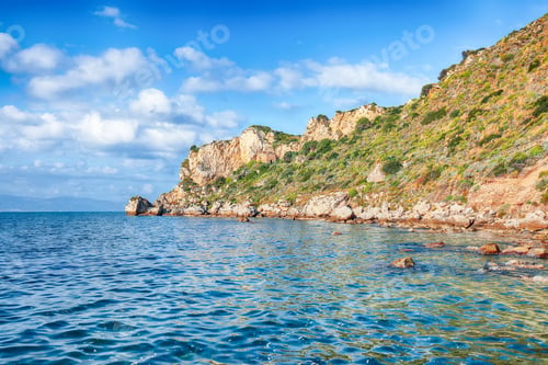 Preview: Scenic spring view on the the cape Milazzo panorama of nature reserve Piscina di Venere.