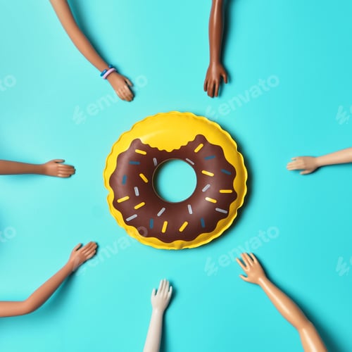 Preview: inflatable pool float toy and two doll hands