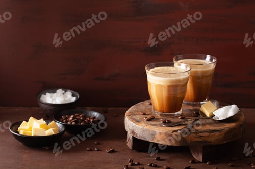 Preview: bulletproof coffee, keto paleo drink blended with butter and coc
