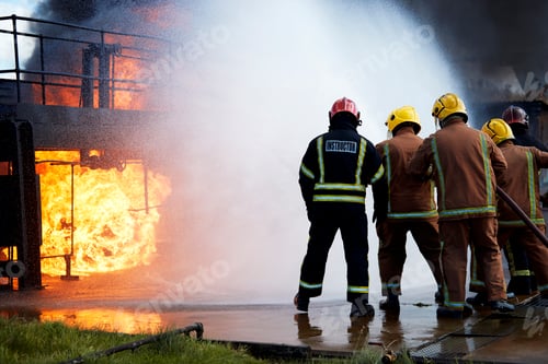 Preview: Firemen training to put out fire on burning building, Darlington, UK