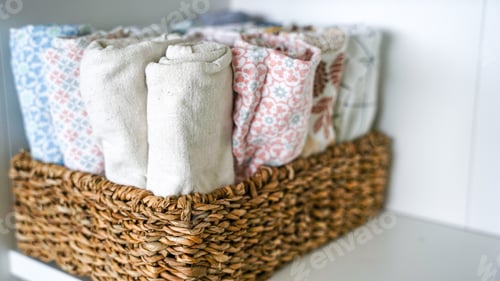 Preview: Organization of kitchen towels. House cleaning. Decor in the house